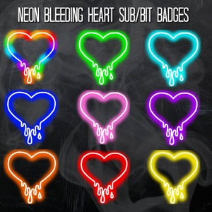 Neon Bleeding Heart Twitch Bit Badges | Neon Glow Twitch Sub Badges | Twitch Bit Badges | Neon Heart Badges | 9 Twitch Sub/Bit Badges