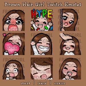 Brown Hair Black Eyes | Girl Twitch Emotes | Brown Hair Girl Twitch Emotes | 9 Twitch/Discord Emotes