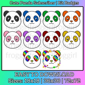 Cute Panda Twitch | Youtube | Discord Subscriber / Bit Badges | Panda | Kawaii | Streamer | Badges | Bear
