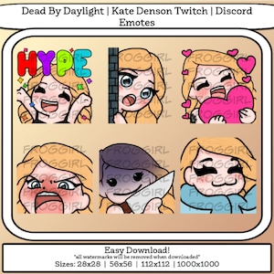 Dead By Daylight | Kate Denson Twitch emotes | Cute Kate Denson Emotes | Blonde Girl Emotes | DBD Emotes |  Kawaii | 6 Twitch/Discord Emotes