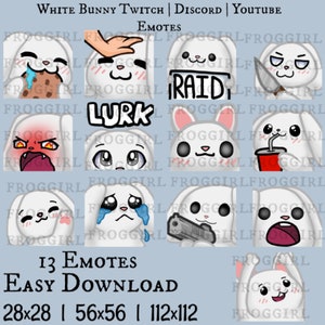 13x Cute White Bunny Emote Pack | Rabbit | Kawaii | Twitch | Discord | Youtube