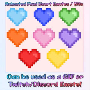 ANIMOWANE EMOTEKI/ALERTY Pixel Heart | 9 różnych kolorów! | Animowany alert Twitch | Animowane emotikony Twitch | Urocze | Kawaii | Pikselowe | Pastelowe