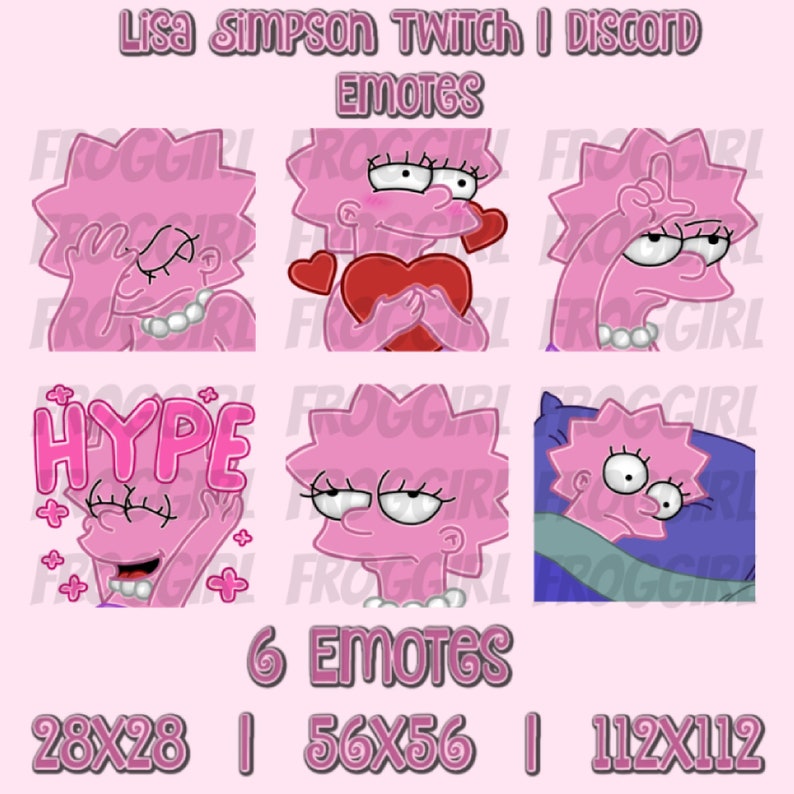 Pink Lisa Simpson Emote Pack The Simpsons Emotes Cute Lisa Simpson Emotes Lisa Simpson Twitch Emote Pink 6 Twitch/Discord Emotes image 1