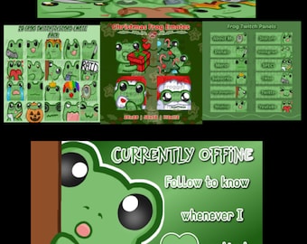 Cute Frog Twitch Stream Package | 24 Emotes | 20 Sub Badges | Banner | Offline Screen and MORE! | Twitch Overlays | Cute | Streamer | Kawaii