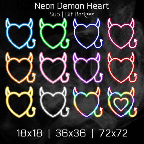 Neon Devil Heart Twitch Bit Badges | Neon Glow Twitch Sub Badges | Twitch Bit Badges | Neon Heart Badges | 12 Twitch Sub/Bit Badges