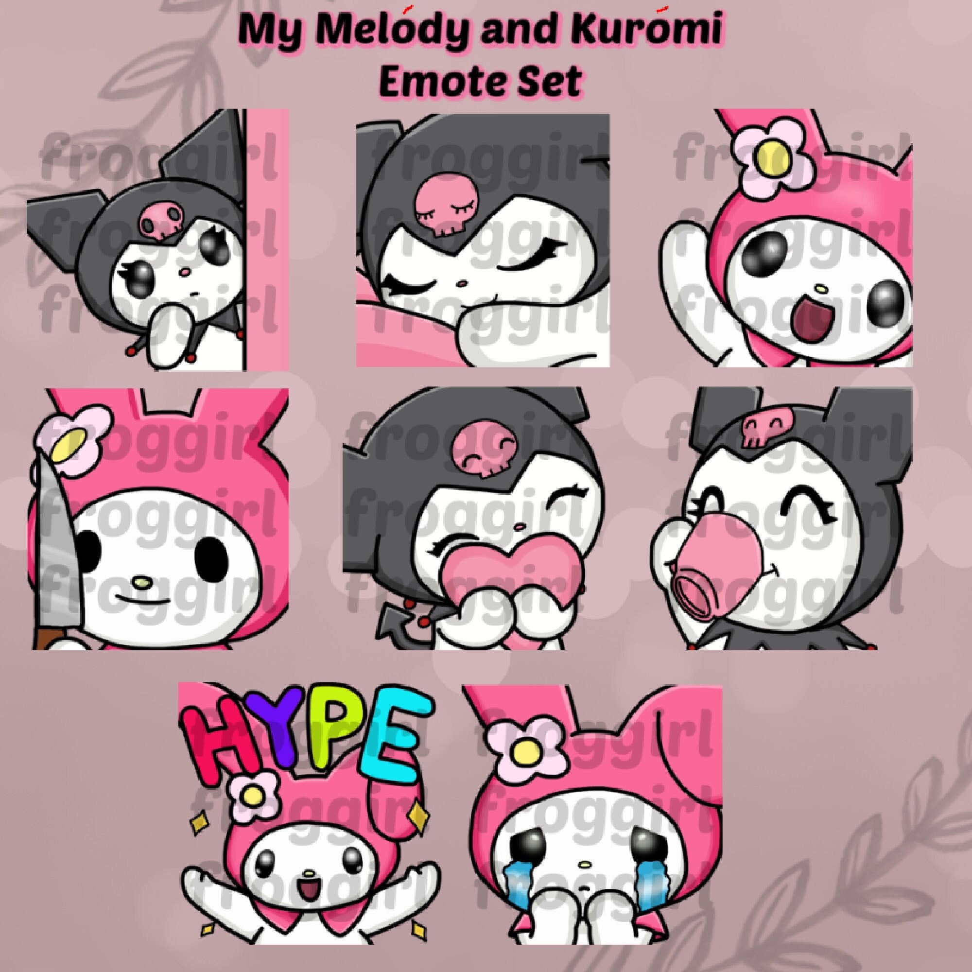 My Melódy & Kurómi Twitch Emotes Meine Melódy Emotes Kurómi Emotes Kawaii Emotes 8 Twitch