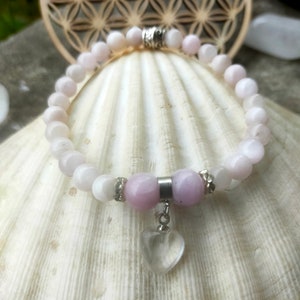 Heart-shaped Kunzite and Rock Crystal Bracelet