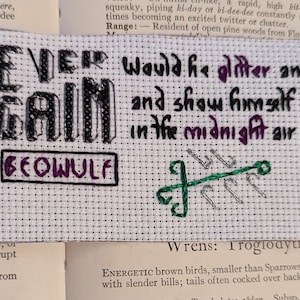 Beowulf Quote - Dragon - Cross Stitch Bookmark