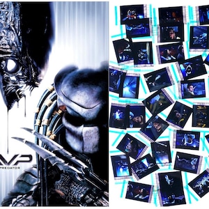 May include: Film poster for "AVP: Alien vs. Predator" with close-up images of the Alien and Predator characters. The left side shows the film's title. The right side displays a collection of film stills.