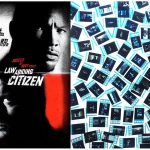 Può includere: Locandina del film "Law Abiding Citizen" con Jamie Foxx e Gerard Butler. La locandina presenta un'immagine divisa dei due attori con il titolo del film in grandi lettere bianche su uno sfondo rosso.