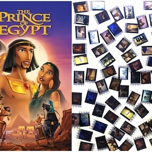 Könnte beinhalten: Ein Filmplakat für den Animationsfilm "Der Prinz von Ägypten". Das Plakat zeigt drei Figuren: Moses, Ramses und eine Frau. Moses steht im Zentrum des Plakats und trägt eine goldene Halskette. Ramses steht links auf dem Plakat und trägt eine goldene Krone. Die Frau steht rechts auf dem Plakat und trägt ein blaues Kleid. Das Plakat ist vor einem violetten Hintergrund mit einem Sonnenuntergang im Hintergrund platziert.