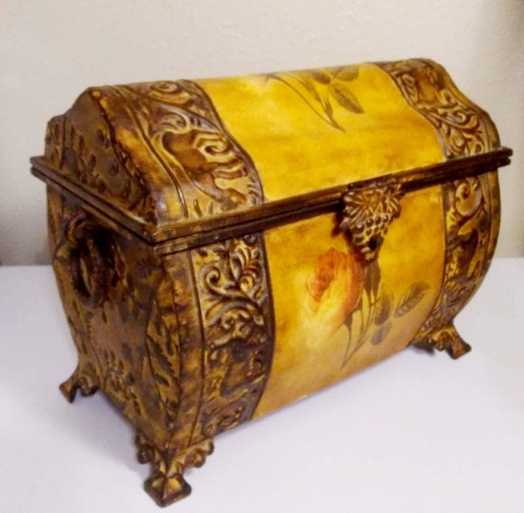 Ornate Finish Vintage Floral Metal Jewelry Box Gift Storage Table Organizer 