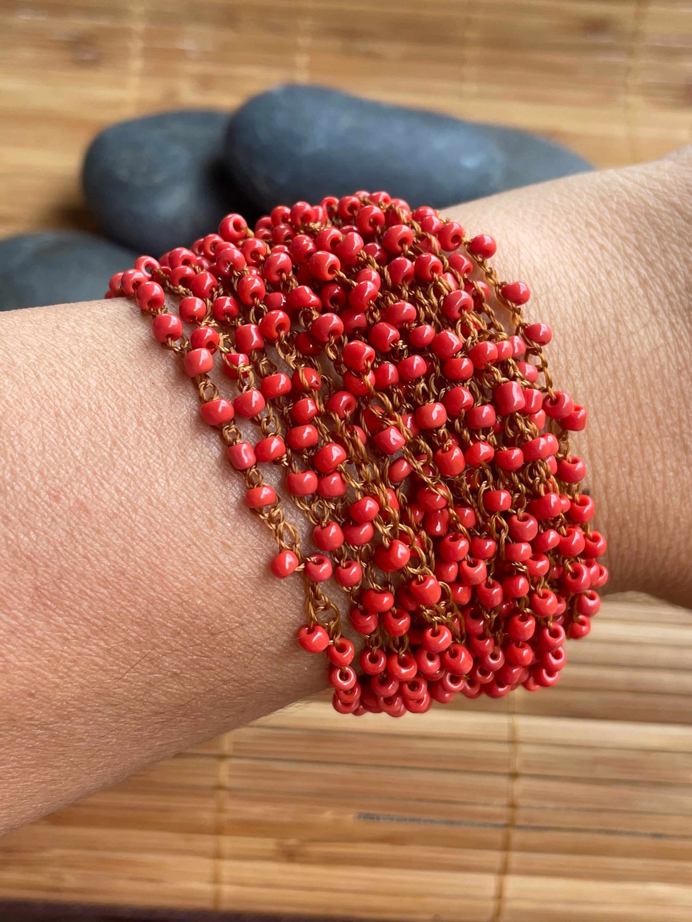 Red coral airy beaded bracelet seed bead bracelet with red coral air multi strand red coral beaded bracelet gift ideas