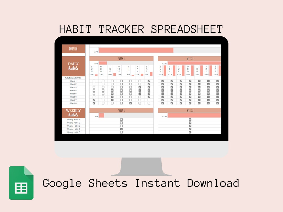 Daily & Weekly Habit Tracker Spreadsheet | Google Sheets - Etsy Australia