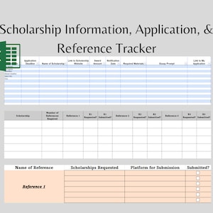Scholarship Tracker | Scholarship Application Tracker | Scholarship Reference Tracker | Excel
