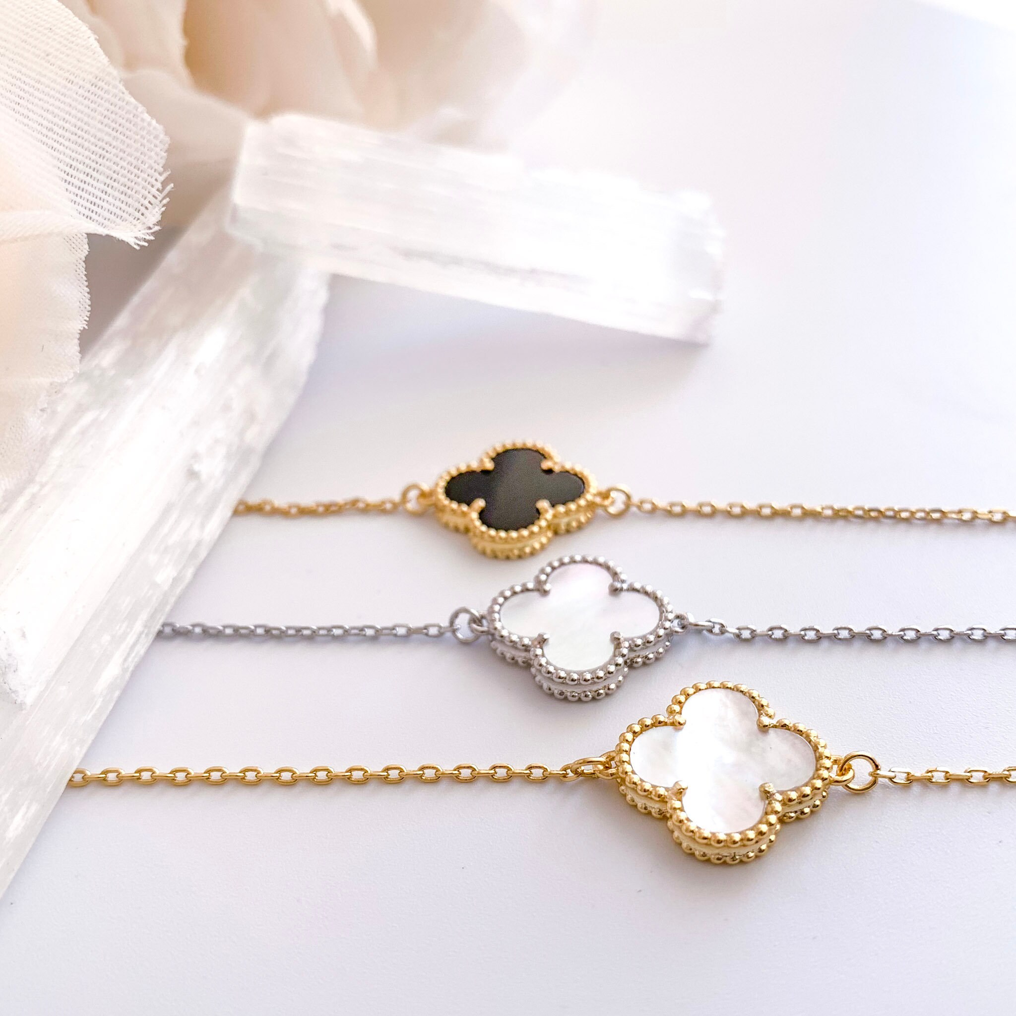 High quality 18K gold plated single clover Mother of Pearl bracelet -…