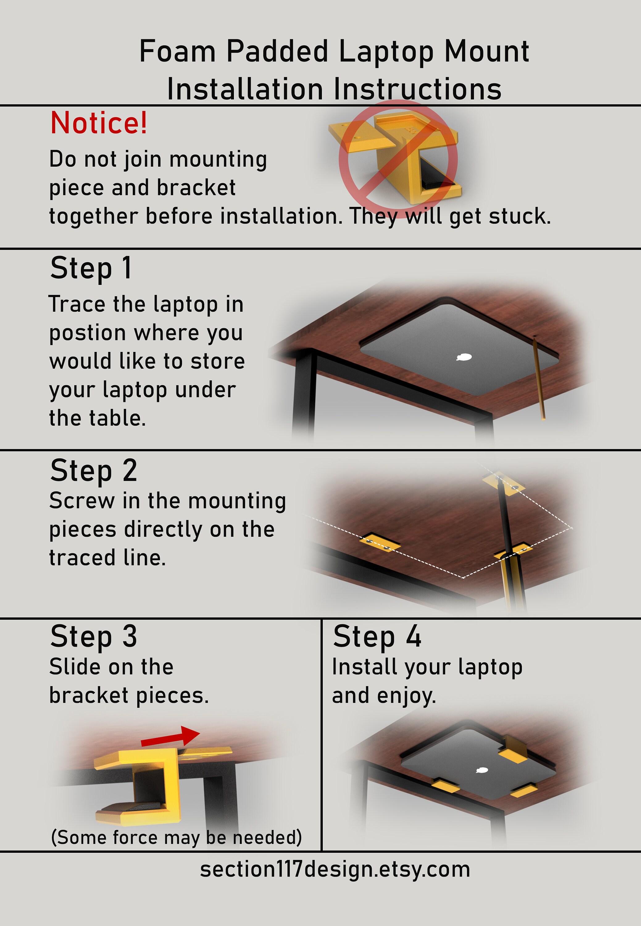 Laptop Under Desk Mount Hidden Screws With Foam Protection Etsy Australia