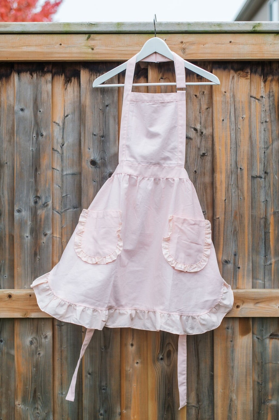 Pink Ruffle Apron Dress, Adjustable Straps, Apron for Baking and