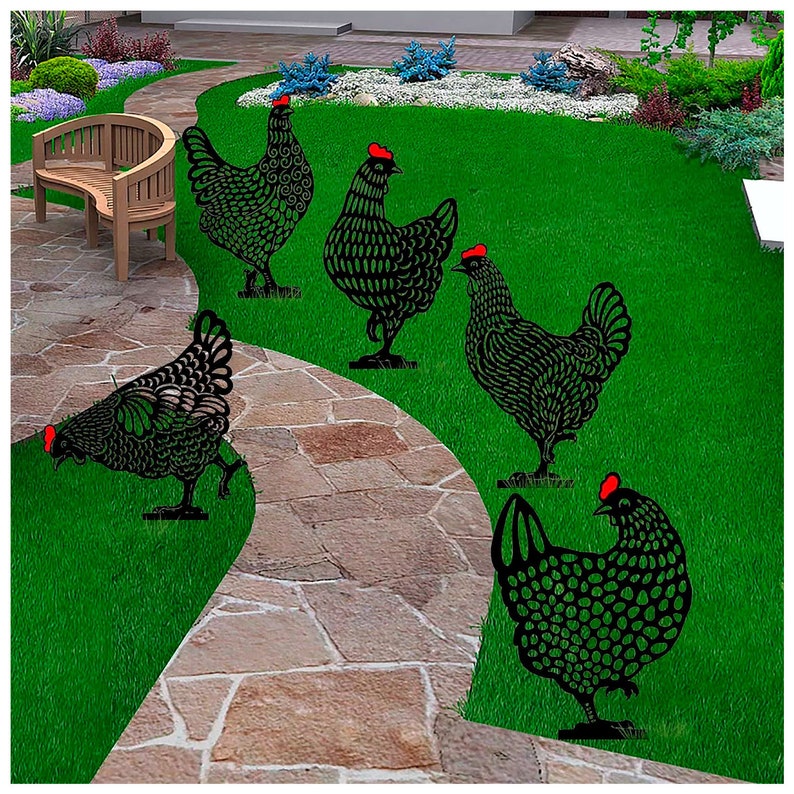 Metal chicken Garden Stakes Farm Animals Rooster Cockerel Etsy