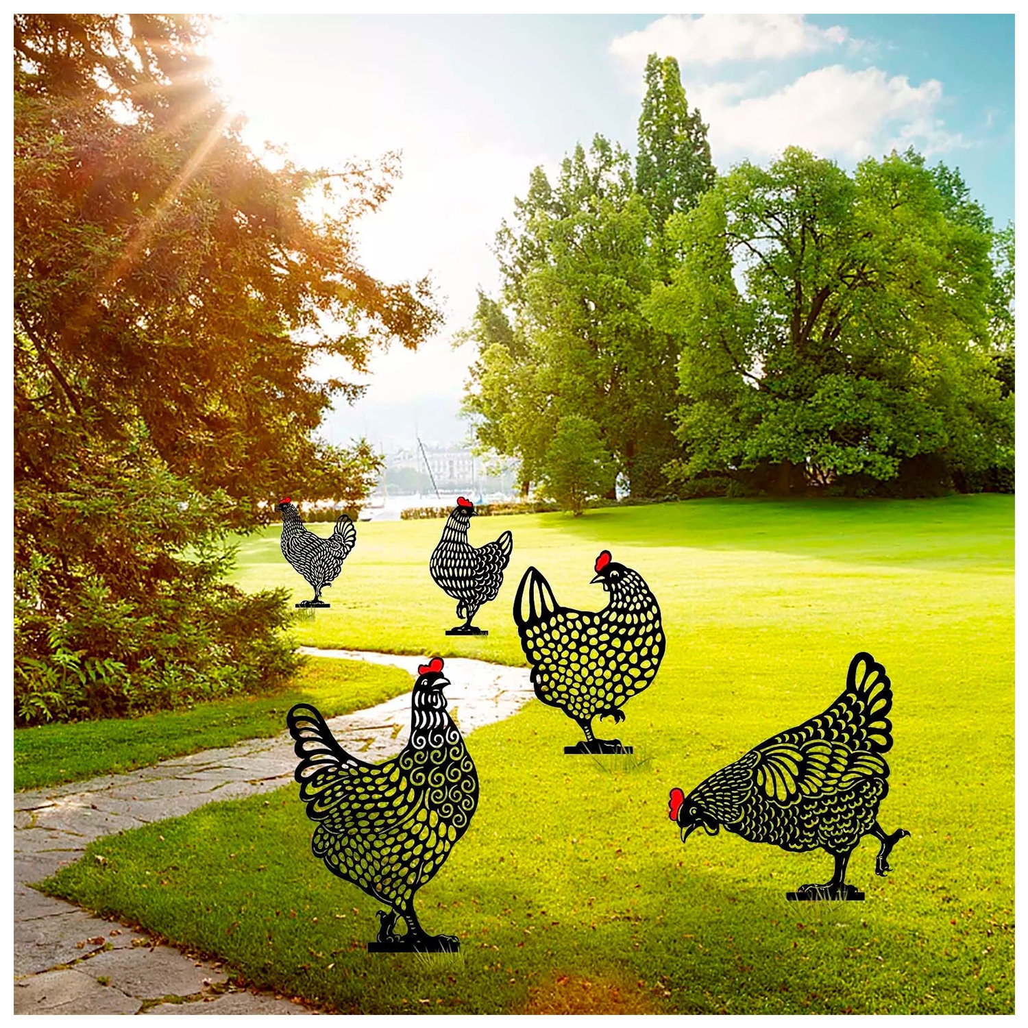 Metal chicken Garden Stakes Farm Animals Rooster Cockerel Etsy