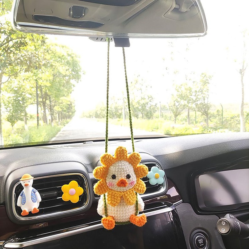 Cute Swinging Duck Crochet Car Pendant Rear View Mirror Etsy