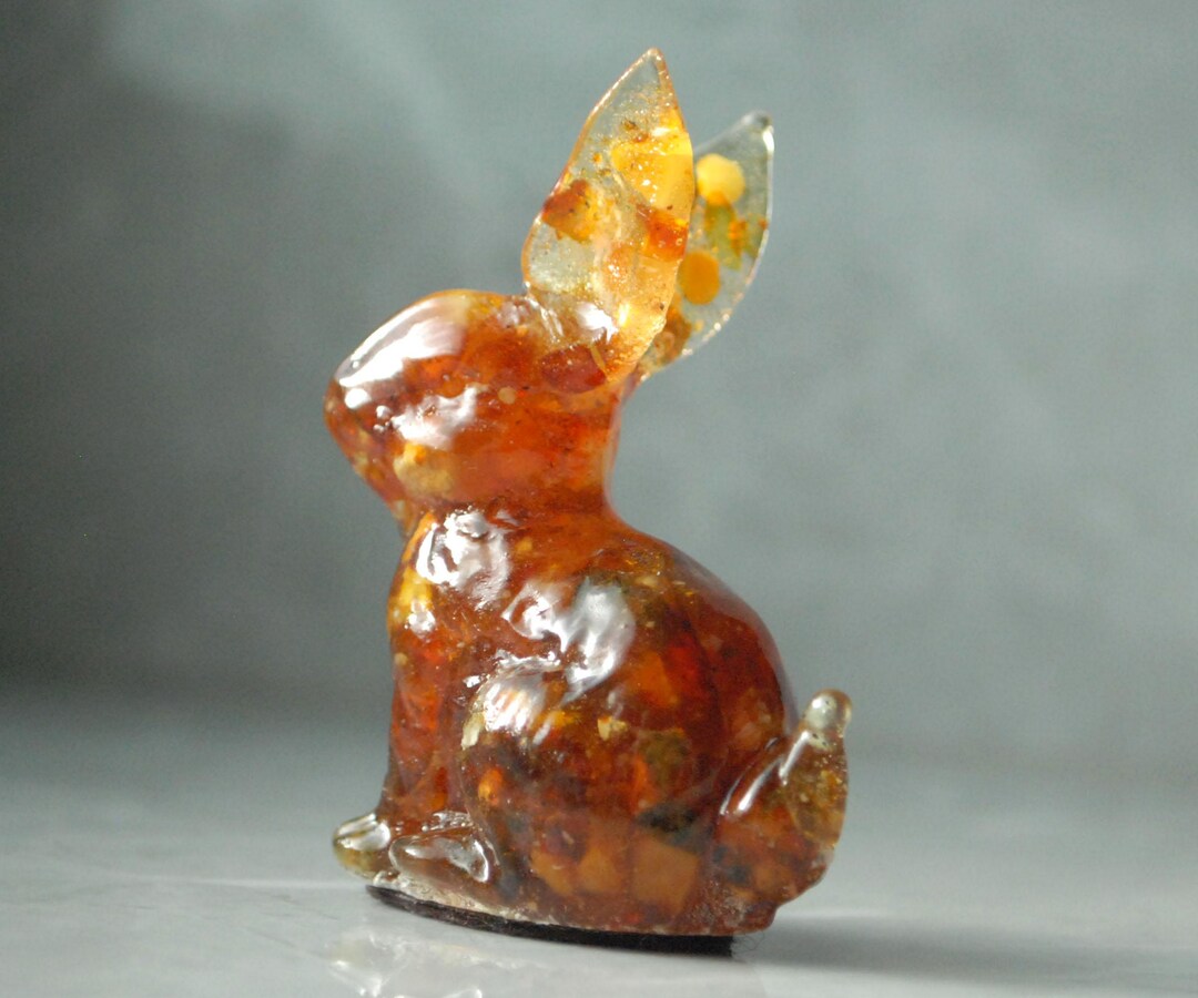 Amber Bunny Figurine – Handmade Rabbit Sculpture, Baltic Amber Style ...