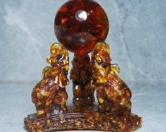 Elephant Sphere Stand with Inclusion Bee, Baltic Amber