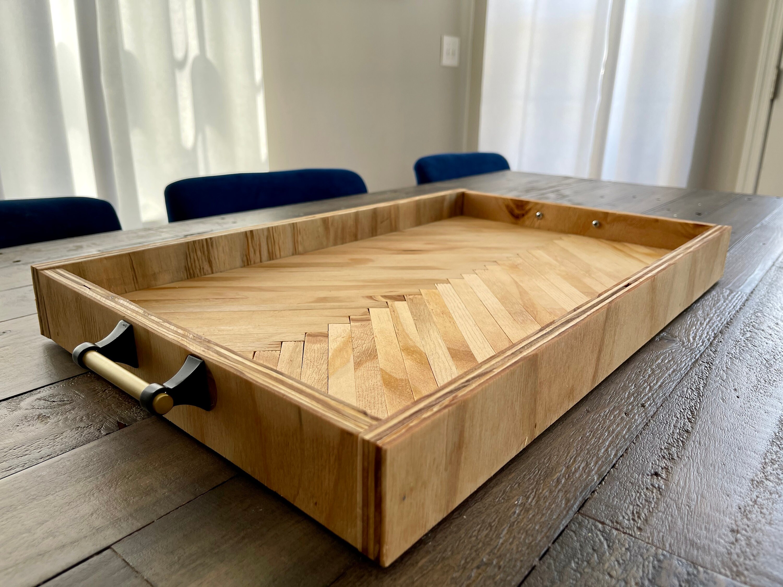 Oversized Herringbone Tray/ Wooden Tray/ Wooden Handled Tray/ Etsy