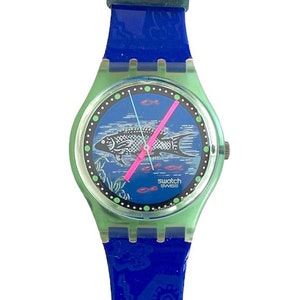 Vintage 1992 Swatch Gent FRISCHE FISCHE GG116 - unworn mint condition - running with new battery - 34mm diameter - new in box