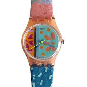 Vintage 1992 Swatch Lady ESSAOUIRA LP111 - leather strap - unworn mint condition - new battery - 25mm