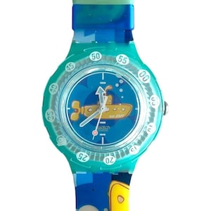 Vintage 1998 rare Swatch Scuba 200 YELLOW SUB SDL101 including inflatable submarine - new in box - new battery installed - 38mm