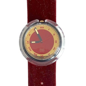 Vintage 1991 Pop Swatch PWB160 RED VELVET - mint unworn condition - new battery installed - 39mm diameter - new in box