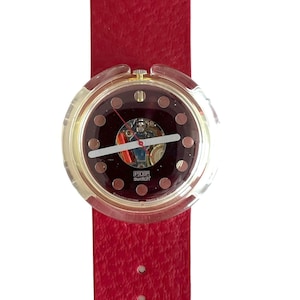 Vintage 1991 Pop Swatch PWK142 SECRET RED - mint unworn condition - new battery installed - 39mm diameter - new in box