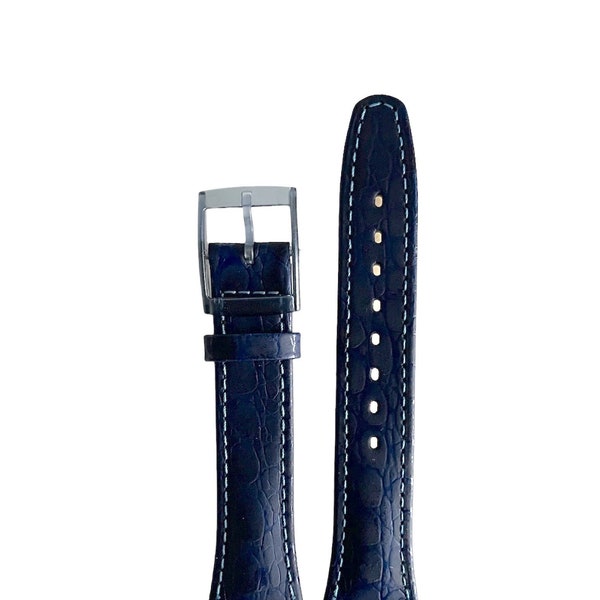 NEW : Swatch vintage blue leather 17mm replacement strap - band - bracelet for Swatch Gent NILGUN GN709