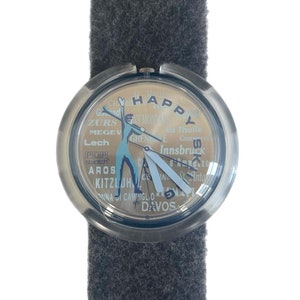 Pop Swatch HAPPY SKIING PWN114 from 1994 - ultimate winter watch  - new in box with fresh battery - 39mm diameter
