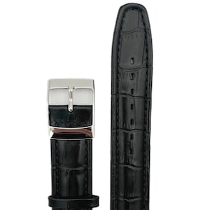 Black leather 19 mm replacement strap with metal buckle - band - bracelet for vintage Swatch Irony Chrono series