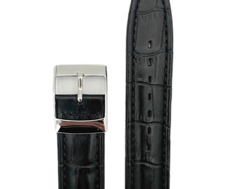 Schwarzes Lederarmband (19 mm) mit Metallschließe als Ersatz für die Vintage-Serie von Swatch Irony Chrono.