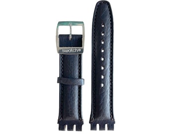 NEW : Swatch dark brown leather 20 mm replacement strap with aluminum buckle - band for Swatch Irony and Aquachrono series ( YCS400)