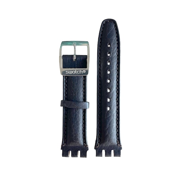 NEW : Swatch dark brown leather 20 mm replacement strap with aluminum buckle - band  for Swatch Irony and Aquachrono series ( YCS400)