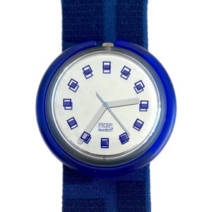 Vintage 1993 Pop Swatch BLUEBERRY PWK179 - mint unworn condition - new in box - fresh battery installed - 39mm diameter