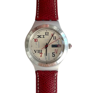 Vintage 1996 Swatch Irony Big PROMENADE YGS4000 - unworn mint condition - running with new battery - 37mm - leather strap - new in box