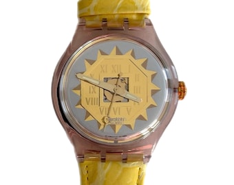 Swatch Automático GIRASOLE SAP100 vintage de 1994, sin usar y en perfecto estado, correa de piel, 37 mm de diámetro, nuevo en caja.