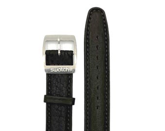 Vintage Swatch Ersatzarmband aus dunkelbraunem Leder (19–20 mm) für Irony- und Aquachrono-Serien – Aluminiumschließe