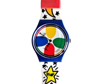 NEW and unworn 1993 vintage Swatch Gent SPACE PEOPLE GN134 - mint condition  - running with new battery  - 34mm diameter