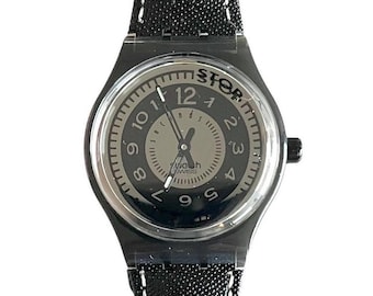 Orologio vintage Stop-Swatch BLACK DECO SSM101 del 1993 - pelle nera - mai indossato, in perfette condizioni - funzionante con batteria nuova - diametro 34 mm