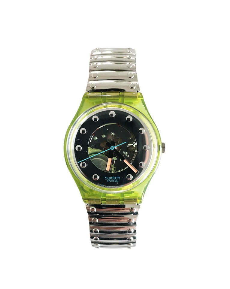 NEW : Vintage 1990 Swatch Gent Flex SILVER RIVET GG107 NEW : Vintage 1990 Swatch Gent Flex SILVER RIVET GG107