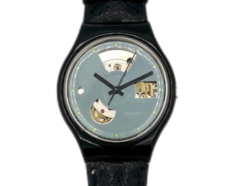 1991 Swatch Automatic BLACK MOTION SAB100 (1st version) new in box - leather strap