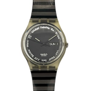 Vintage 1992 Swatch watch Gent GUTENBERG GK703 - unworn mint condition -  running with new battery - 34mm diameter - new in box