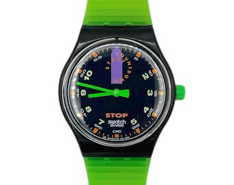 Cronómetro Swatch JESS RUSH SSB100, raro de 1992, con batería nueva instalada, diámetro de 34 mm, nuevo en caja.