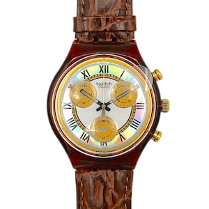 Swatch SCF100 Chrono ROMAIN vintage del 1995 - mai indossato, in perfette condizioni - batteria nuova - 37 mm - cinturino in pelle - nuovo nella scatola